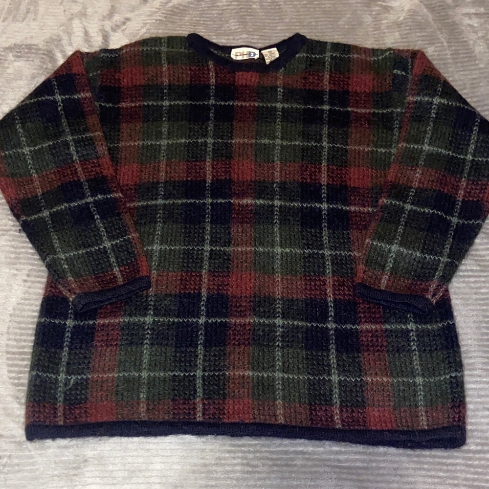 Men's Plaid Crewneck Sweater - Red and Green